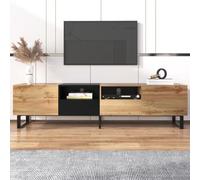 AIORBER Buffet TV moderne 190 cm en noir et aspect bois avec portes, tiroirs, grand espace de rangement & construction robuste - Noir Bois