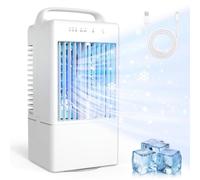 AIORBER - Climatiseur mobile 4-en-1, mini refroidisseur d'air avec réservoir d'eau de 900 ml, climatiseur portable, ventilateur USB, humidificateur, 3 vitesses, éclairage à 7 couleurs, blanc