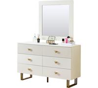 AIORBER Ensemble moderne de buffets et miroirs avec commode à 6 tiroirs et miroir mural 80x80 cm, espace de rangement pour l'entrée chambre à coucher salon, blanc