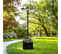 AIORBER Lampes de jardin, lampe solaire de style rustique, lampes d'extérieur, avec 3 abat-jour, pied carré, interrupteur manuel, 60 x 55 x 189cm,Noir