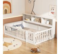 AIORBER Lit de jour, 90x200 cm, avec balustrade, lit d'enfant, stable et durable, en bois de pin, avec sommier à lattes et espace de rangement, pour chambre à coucher, blanc