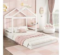 AIORBER Lit d'enfant, 140 x 200 cm,structure stable, avec sommier à lattes,en pin et MDF,design moderne de cabane, facile à monter, rose (sans matelas)