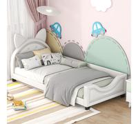 AIORBER Lit d'enfant, lit simple, 90 x 200 cm, avec sommier à lattes, tête de lit en forme d'oreille en carton, large dossier, pour chambre d'enfant ou bureau