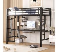 AIORBER Lit superposé, 90×200 cm, avec escalier et bureau, deux bibliothèques, stable et durable, lits superposés, pour chambres, dortoirs, noir