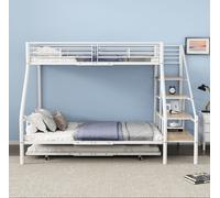 AIORBER Lit superposé, 90x200cm, avec lit extensible, stable et durable,avec échelle de rangement, cadre de lit métallique, pour chambre à coucher, chambre d'enfant, blanc