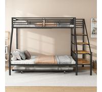 AIORBER Lit superposé, 90x200cm, avec lit extensible, stable et durable,avec échelle de rangement, cadre de lit métallique, pour chambre à coucher, chambre d'enfant,Noir