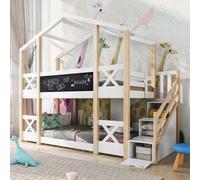 AIORBER Lit superposé, en forme de cabane dans les arbres avec armoire de rangement, sécurité anti-chute, avec escalier, sommier à lattes, 96 x 244,5 x 205 cm, blanc