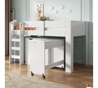 AIORBER Lit superposé pour enfants, 90 x 200cm, avec bureau extensible, armoire, MDF, avec tiroirs et chaise avec coussins en PU, lits pour enfants, blanc