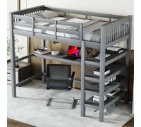 AIORBER Lits superposés,90 x 200 cm, avec bureau et étagère, en pin & MDF,gain de place et sécurité, pour chambres d'enfants & appartements d'étudiants, gris