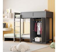 AIORBER Lits superposés, 90x200 cm, avec échelle de sécurité verticale, armoire, lit d'enfant, grand espace de rangement, sommier à lattes, gain de place, blanc