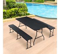 AIORBER Set de table de bière 3 pièces,2 bancs de bière& 1 table de bière,pliable,aspect rotin,pour jusqu'à 8 personnes,pour camping,jardin,180x69,5x74,5cm,noir