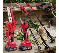 AIORBER Tronçonneuse et élagueuse télescopique sans fil 4 en 1, 21V, 500W, 2 batteries, 13ft de portée, multi-angle, coupe de jardin, rouge