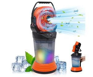 AIORBER Ventilateur rafraîchisseur d'air 3-en-1 avec humidificateur, batterie de 15 000 mAh, réservoir d'eau de 2 L, autonomie de 24 h, port USB-C, 4 vitesses, oscillation à 90°, portable, silencieux,
