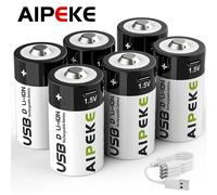 AIPEKE 1.5V 6000mWh USB Rechargeable D taille batterie LR20 D cellule batterie au Lithium pour cuisinière à gaz chauffe-eau lampe de poche Radios D PLUS 6000MWH 4PC