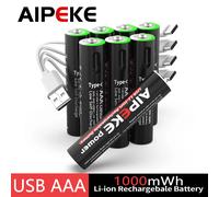 AIPEKE 1.5V USB 1000mWh aaa batterie au Lithium piles rechargeables Aaa avec câble USB 4 en 1 pour détecteur de fumée Machine de jeu USB aaa 1000mWh 8PC