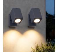 Aipsun 2Pcs Applique Murale d'Extérieur,Ip65 Lampe d'Extérieur Mural En Aluminium Appliques Murales Gu10/90 Degrés Orientables Extérieur/Intérieur,Étanche,Lampe Murale Sans Ampoule，Anthracite