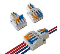 Aiqeer 15 Pièces KV424 Levier-Écrou Fil Connecteurs, 2 in 4 out 6 Ports Conducteur Compact Fils Connecteurs, Compact Connecteur Ressort Bornier