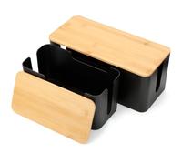 AiQInu 2 Pcs Boite Rangement Cable Noir, Boite Cache Cable Multiprise, Cache Multiprise, Boîte de Rangement avec Bois Couvercle pour Ranger Câbles, Grande et Petite