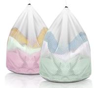 AiQInu 2 Pièces Filet a Linge, 40 x 50cm Sac à Linge avec Cordon de Serrage, Filet Linge Machine a Laver, Sac de Lavage Réutilisable en Maille, Filets de Lavage Fin pour Machine à Laver