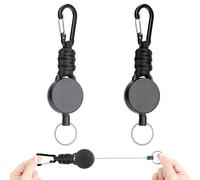AiQInu 2 pièces Porte Clef Retractable, Porte Badge Enrouleur, Porte Badge Retractable, Porte Clef Extensible Cable Acier 60cm, Enrouleur Badge