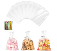 AiQInu 200 Pièces Sachet Transparent avec Cravates, 15 x 10 cm Sachet Transparent Bonbon Sachets Confiserie, Sac Bonbon Cadeau OPP Sachets Confiserie pour Anniversaires des Enfants