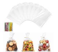 AiQInu 200 Pièces Sachet Transparent avec Cravates, 15 x 25 cm Sachet Transparent Bonbon Sachet Confiserie, Sac Bonbon Cadeau OPP Sachets Confiserie pour Anniversaires des Enfants
