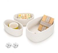 AiQInu 3 Pièces Panier Rangement, Panier Rangement Salle de Bain en Coton Tressé, Chambre, Organisateur de Salle de Bain, Organisateur able a Langer Bebe, 2 Tailles (Beige)