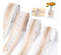 AiQInu 4 Toile de Jute Rouleau 2M, Ruban de Dentelle Décoratif Vintage, Naturel Jute Ribbon pour DIY Artisanat Mariage Fête Ruban Cadeau