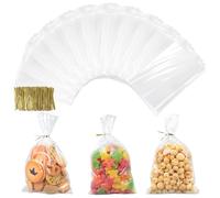 AiQInu 400 Pièces Sachet Transparent avec Cravates, 25 x 15 cm Sachet Transparent Bonbon Confiserie, Sac Bonbon Cadeau OPP Sachets Confiserie pour Anniversaires des Enfants