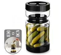 AiQInu Bocal à Pickles en Verre avec Filtre, 930ml Contenant de Fermentation Double Couche Anti-Fuite, Design Invertible pour Séparation Solide-Liquide, Forme Sablier avec Boutons de Date, Noir