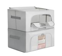 AiQInu Boîte de rangement textile 2 pièces 24L - Sac rangement vêtement pliable avec cadre métallique, housse anti-poussière pour couette, literie, jouets