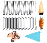 AiQInu Croissant Moule Cannoli Moule 23 Pièces,Moules à Cornets en Acier Inoxydable,moules à pâtisserie pour Croissants, Pâte Feuilletée, Crème Glacée
