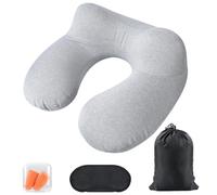 AiQInu Gonflable,Compact Coussin de Voyage avec Taie d'oreiller Lavable, avec Masque pour Dormir+ Bouchons d’Oreilles + Sac Transport,pour Avion et Train