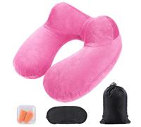 AiQInu Gonflable,Compact Coussin de Voyage avec Taie d'oreiller Lavable, avec Masque pour Dormir+ Bouchons d’Oreilles + Sac Transport,pour Avion et Train