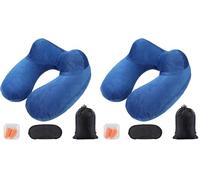 AiQInu Gonflable,Compact Coussin de Voyage avec Taie d'oreiller Lavable, avec Masque pour Dormir+ Bouchons d’Oreilles + Sac Transport,pour Avion et Train (Lot de 2)