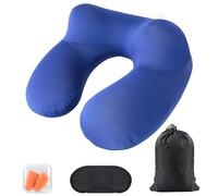 AiQInu Gonflable,Compact Coussin de Voyage avec Taie d'oreiller Lavable, avec Masque pour Dormir+ Bouchons d’Oreilles + Sac Transport,pour Avion et Train