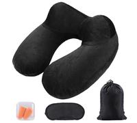 AiQInu Gonflable,Compact Coussin de Voyage avec Taie d'oreiller Lavable, avec Masque pour Dormir+ Bouchons d’Oreilles + Sac Transport,pour Avion et Train