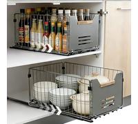 AiQInu Lot de 2 Tiroirs Coulissants Extensibles, Organisateur de Placard Sans Perçage, Rails pour Tiroir de Cuisine, Silencieux pour Rangement Cuisine, Salle de Bain, Installation Facile, 37.5x24.5x19