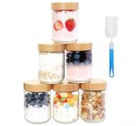 AiQInu Lot de 6 Overnight Oats Jar 16oz/480ml, Pot Yaourt en Verre avec Couvercle, Hermétique, Lavable au Lave-vaisselle, Meal Prep Containers pour Snacks, Puddings, Smoothie, Salade,Céréales