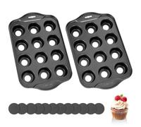 AiQInu Moule Muffin 12 Cups, Moule Mini Quiche Carbone avec Fond Détachable & Revêtement Antiadhésif, Moules Muffins pour Cupcakes et Gâteaux, 33x21x4 cm