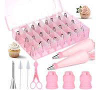 AiQInu Poche a douille patisserie 34 pcs, 24 douilles en acier inoxydable, 2 poches à douille réutilisables en silicone, pour gâteaux, cupcakes, cookies, pâtisseries