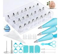 AiQInu Poche a douille patisserie 76pcs, 48 douilles en acier inoxydable, 3 poches à douille réutilisables en silicone, pour gâteaux, cupcakes, cookies, pâtisseries