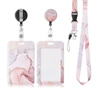 AiQInu Porte Badge avec Cordon, avec Clip de Mousqueton de Bobine de Badge Rétractable et Sangle de Longe Détachable, pour Porte Badges d'Identification, Clés pour Bureaux, Conférences (Rose)