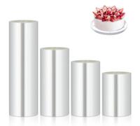 AiQInu Rodoide Transparent Patisserie 4 Rouleaux, Rhodoid patisserie 6cm/8cm/10cm/15cmx10m, Rhodoïde Feuille, Patisserie Film Bordure Gâteau Réutilisable en Acétate pour Entourer Les Gâteaux