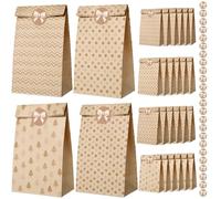AiQInu Sac Cadeau 24PCS,Pochette Cadeau de avec 24 Autocollants,Papier Cadeau kraft,Sachet Bonbons Anniversaire Sac Cadeau Petit Format pour Mariage, Anniversaire, Noël, Halloween,Party