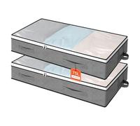 AiQInu Sac de rangement sous lit 75L, Lot de 2 rangement sous lit Pliable Closet Organizer Sac Souple Grande Capacité avec Fenêtre Transparente Poignées Renforcées Organisateur à Glissière