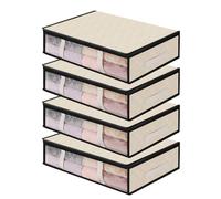 AiQInu Sac de rangement sous lit, Lot de 4 rangement sous lit Pliable Closet Organizer Sac Souple Grande Capacité avec Fenêtre Transparente Poignées Renforcées Organisateur à Glissière Non-tissé