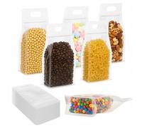 AiQInu Sachet Bonbon avec Poignée, 50 Pièces Sachet Transparent Zip 10x20 cm, Sachet à Fond Plat Sac a Pain pour Bonbons, Grains de Café, Céréales
