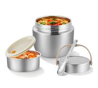 AiQInu Thermos Alimentaire pour Adultes 1,2 L, Thermos en Acier Inoxydable avec Cuillère et Poignée, Large Ouverture, Isolation Sous Vide pour les Aliments Chauds pour Enfants et Adultes (Argent)