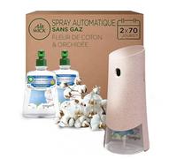 Air Wick Désodorisant Maison Spray Automatique Sans Gaz Active Fresh - 1 Diffuseur + 2 Recharges Parfum Fleur de Coton + Orchidée